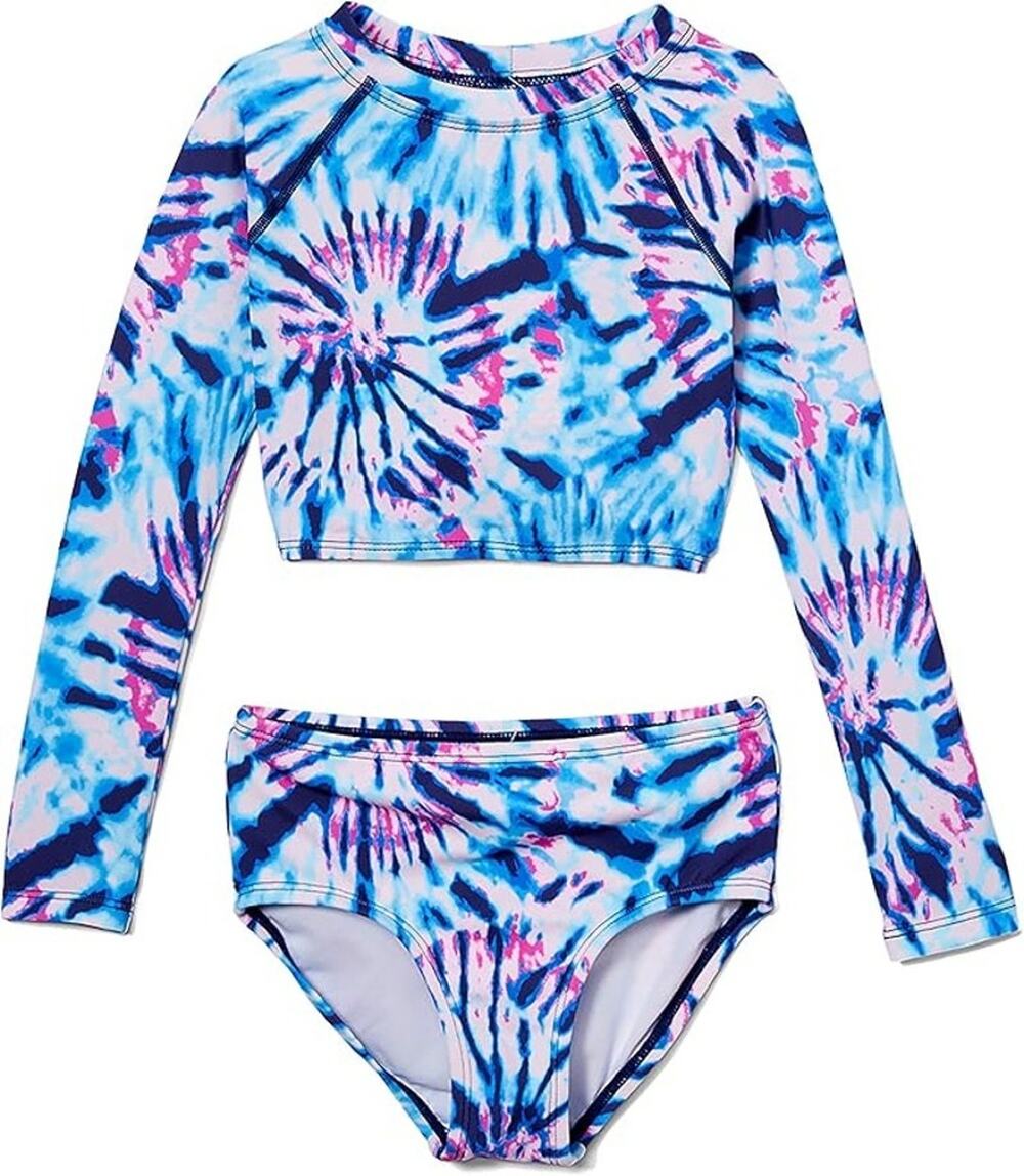 Kanu Surf Girl's 14/16 Blue Long Sleeve Rashguard Two Piece Swimwear Set E6-4